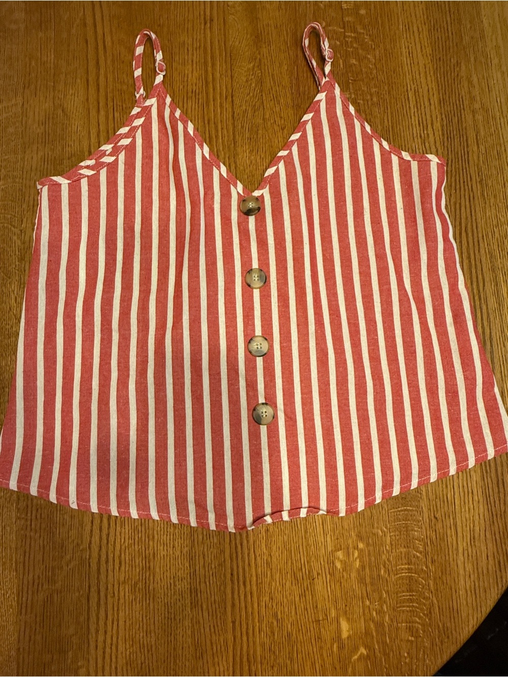 SHEIN Red and White Striped Button-Front Structured Tank